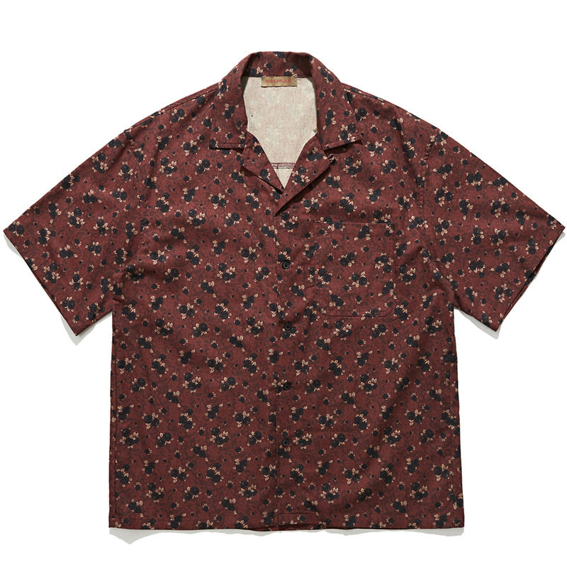 Vintage Hawaiian Floral Shirt - 日本のレトロなエスニックスタイルのキューバンカラー半袖シャツ男性と女性のためのルーズヴィンテージハワイアンスタイルの花柄シャツ