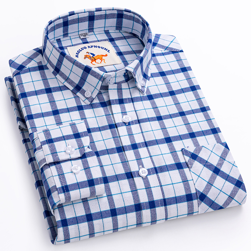 Oxford Cotton Casual Shirt Business - メンズ新作オーバーサイズ5XL長袖シャツ、スリムフィットフォーマル無地シャツ、100%コットンオックスフォード格子柄オフィスエレガントウェア