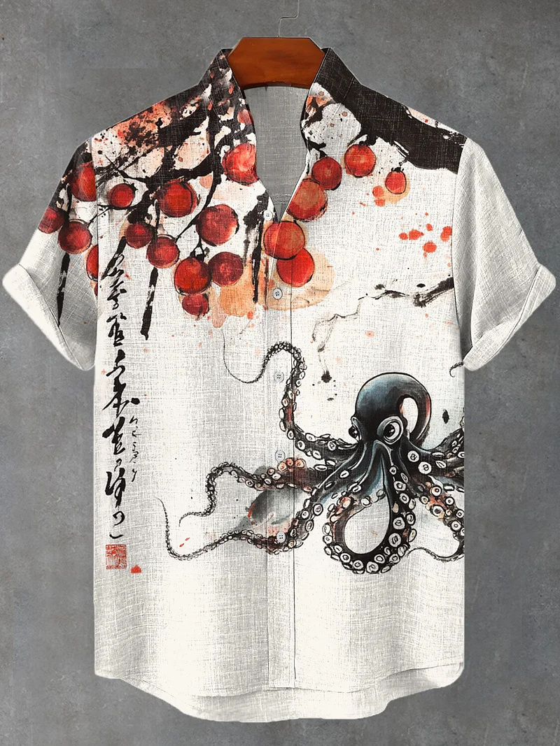 Vintage Hawaiian Floral Shirt - 夏のメンズリネン花柄レトロハワイアンシャツリーフ柄ハワイアンヴィンテージファッション高品質衣類