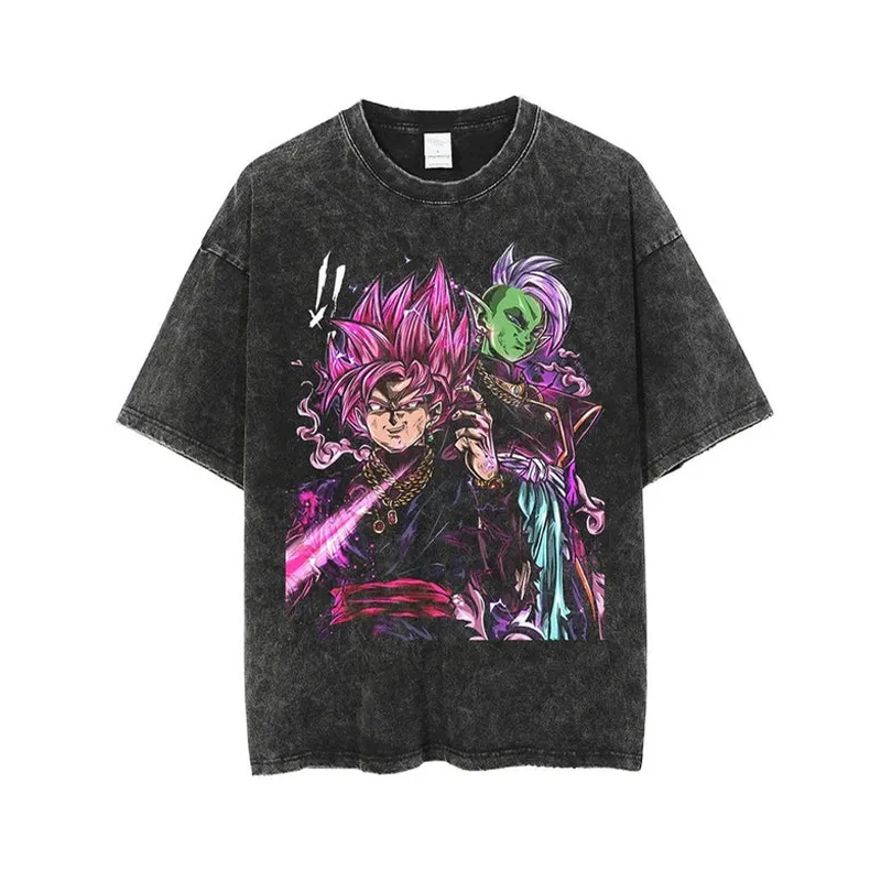 Acid Wash Vintage Graphic T Shirt - 悟空ブラックローズTシャツ ドラゴンボールZ メンズ ヴィンテージアシッドウォッシュ オーバーサイズコットン 超サイヤ人ザマス