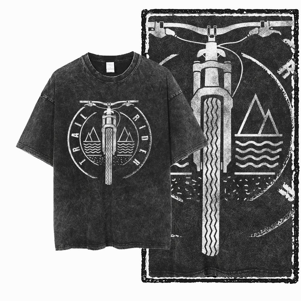Acid Wash Vintage Graphic T Shirt - G74 酸洗浄ブラックコットンメンズヴィンテージ MTB バイクグラフィック T シャツ