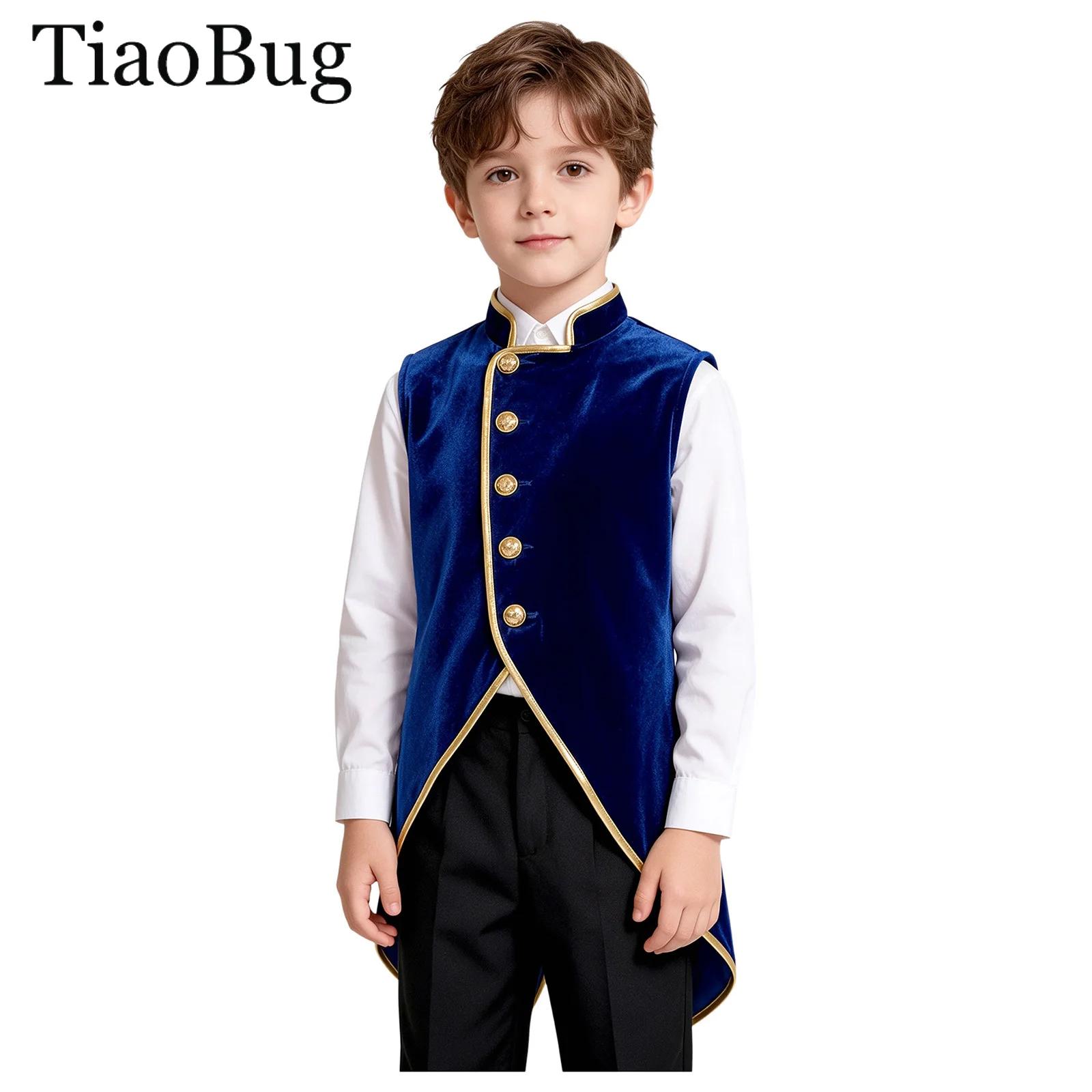Jackets - 男の子用ヴィンテージ中世ルネサンス風テールコートジャケット、メタリックトリム、ビクトリア朝スチームパンクゴシックベルベットベスト、タキシード、ハロウィンコスプレ