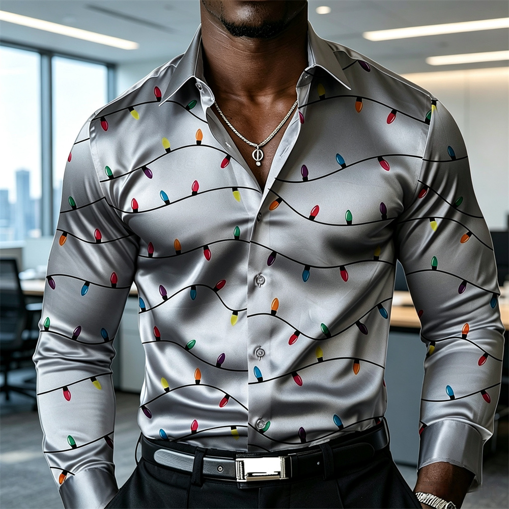 Mens Satin Silk Dress Shirt - クリスマスメンズランタンシャツ、サテンシャツ、ボタンアップシャツ、長袖カジュアルパーティードレス、イブニングドレス、普段着、オールシーズン対応