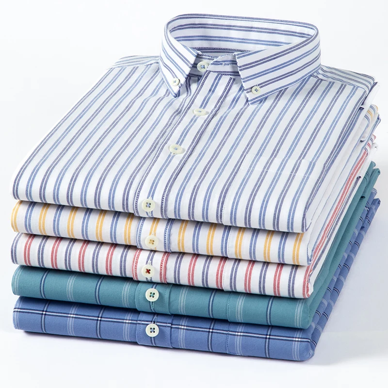 Oxford Cotton Casual Shirt Business - オックスフォード-メンズ長袖シャツ,チェック,ストライプ,カジュアル,高品質,ボタン付き,ビジネス,新しいコレクション2023