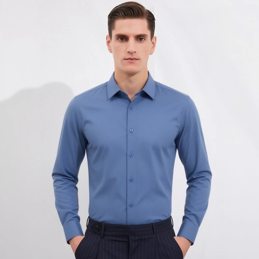 Breathable Bamboo Fiber Shirt Non Iron - メンズ サテン風長袖ビジネスカジュアルシャツ シワになりにくい ノーアイロン 通気性抜群 オールシーズン着用可能