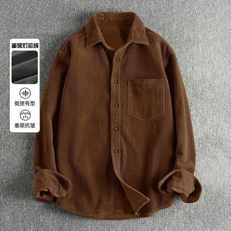 秋のメンズコーデュロイ長袖シャツ、カジュアル無地縦縞ボタンア - Corduroy Button Up Shirt Men のレビューと価格