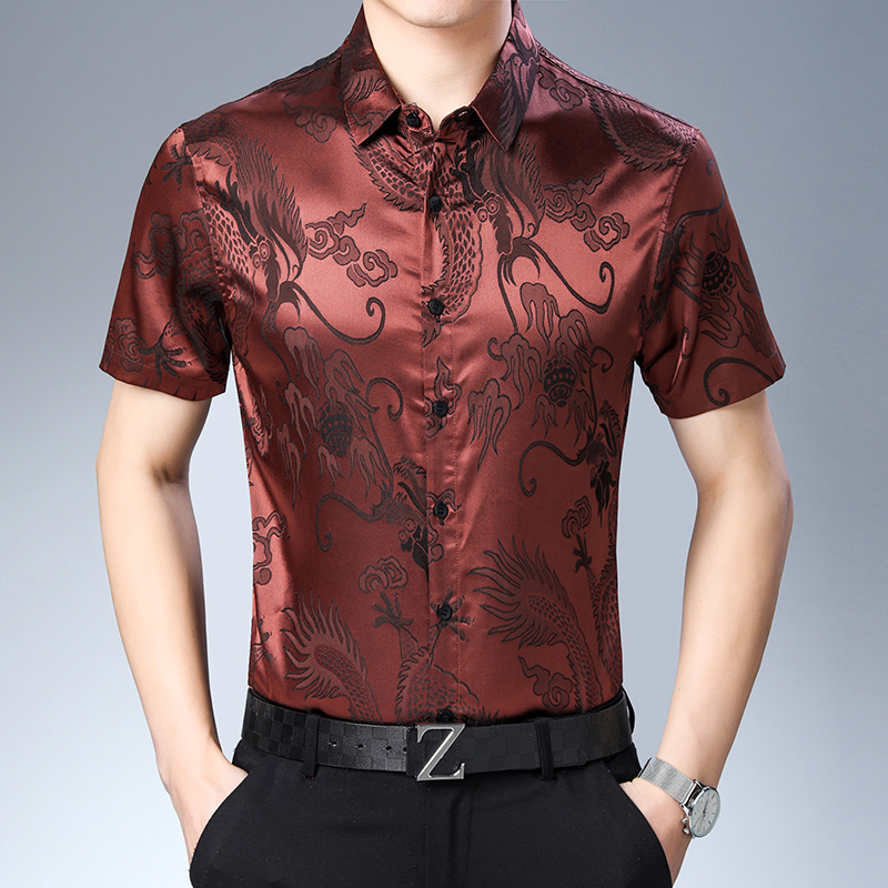 メンズシルクシャツ,ファッショナブルなパターン,夏,カジュア - Mens Satin Silk Dress Shirt のレビューと価格