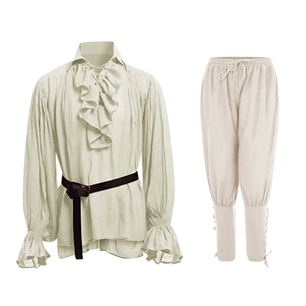 中世風シャツ ラッフル付き ゴシック スチームパンク ビクト - Medieval Gothic Lace Up Pirate Shirt のレビューと価格