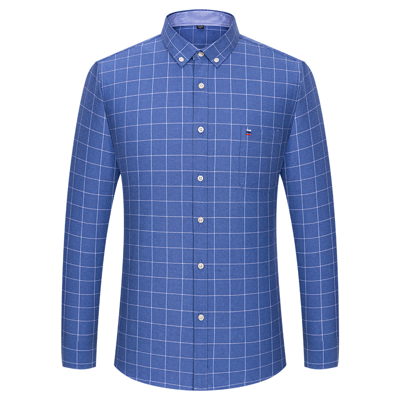 男性用オックスフォードストライプチェックシャツ、100% ピ - Oxford Cotton Casual Shirt Business のレビューと価格