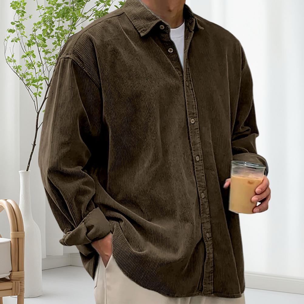 アウトドアカジュアルメンズ無地長袖シャツ、折り返し襟ボタンダ - Corduroy Button Up Shirt Men のレビューと価格