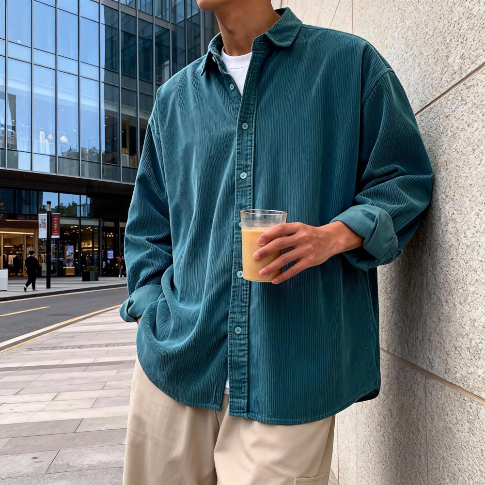 新しいメンズコーデュロイシャツリラックスフィット長袖ボタンア - Corduroy Button Up Shirt Men のレビューと価格