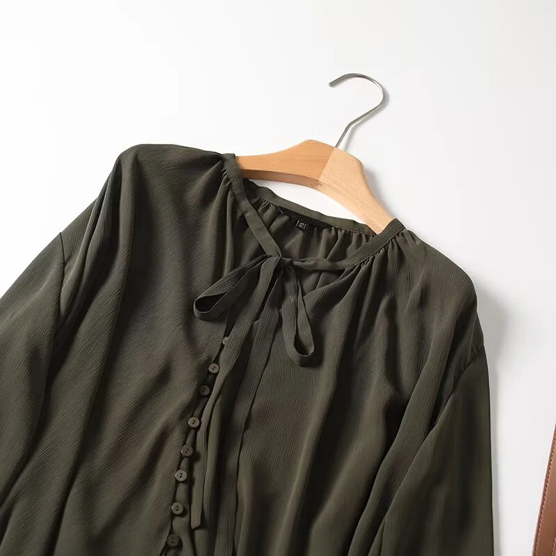 2025年フランス風レディースシャツ ダークグリーン ルーズ - Shirts のレビューと価格