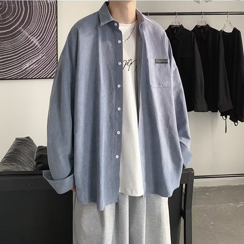 韓国ファッション黒長袖シャツ 2023 春メンズ原宿黒特大シ - Corduroy Button Up Shirt Men のレビューと価格