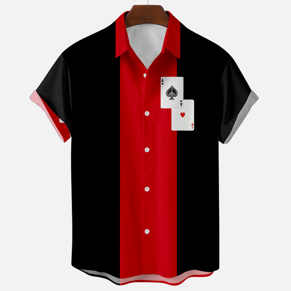 メンズ ヴィンテージ レトロ ストライプ柄 カラーブロック  - Short Sleeve Bowling Shirt Retro のレビューと価格