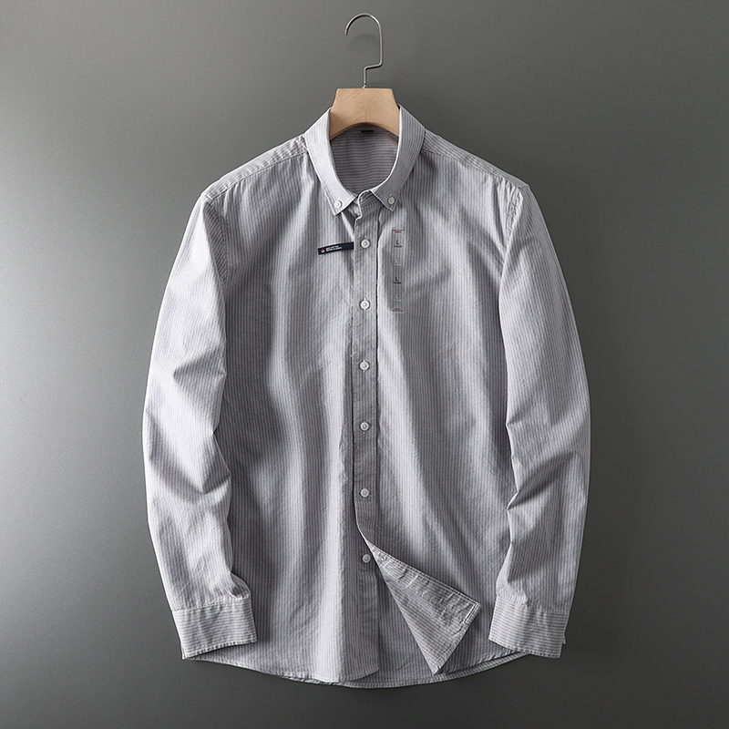 メンズピンストライプラペルシャツ、オックスフォードテキスタイ - Oxford Cotton Casual Shirt Business のレビューと価格