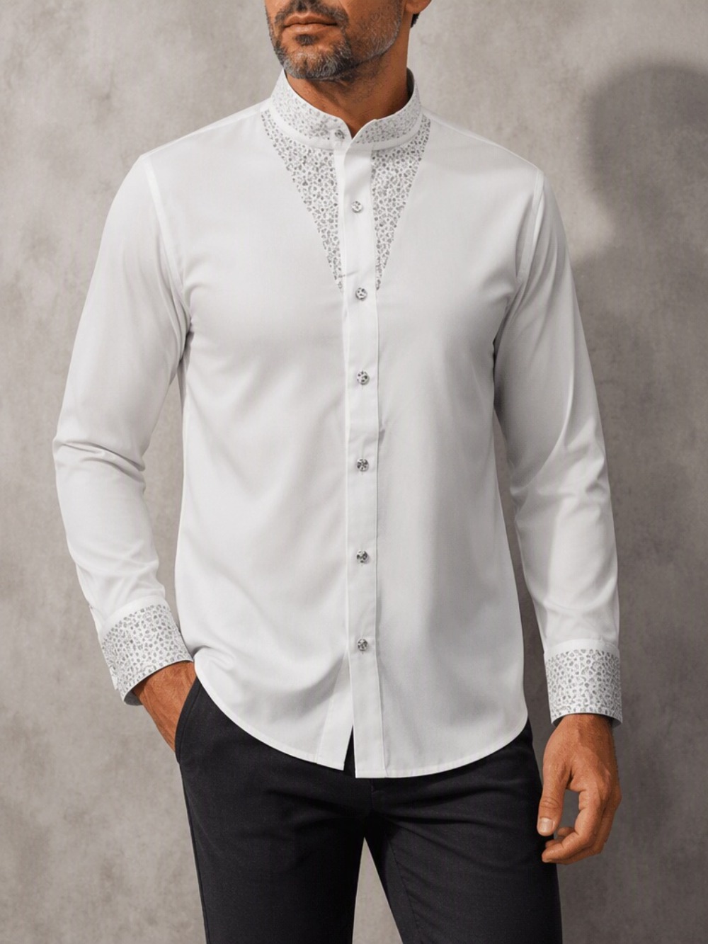メンズ カジュアル ビジネス ブラウス ファッション 高級ラ - Mandarin Collar Formal Shirt Slim Fit のレビューと価格