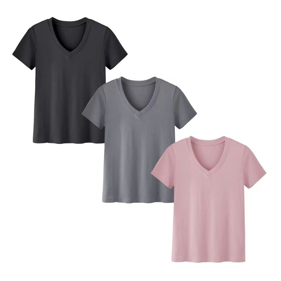 女性用 カジュアル ハイネック 半袖 ニット スキムセット  - T-Shirts のレビューと価格