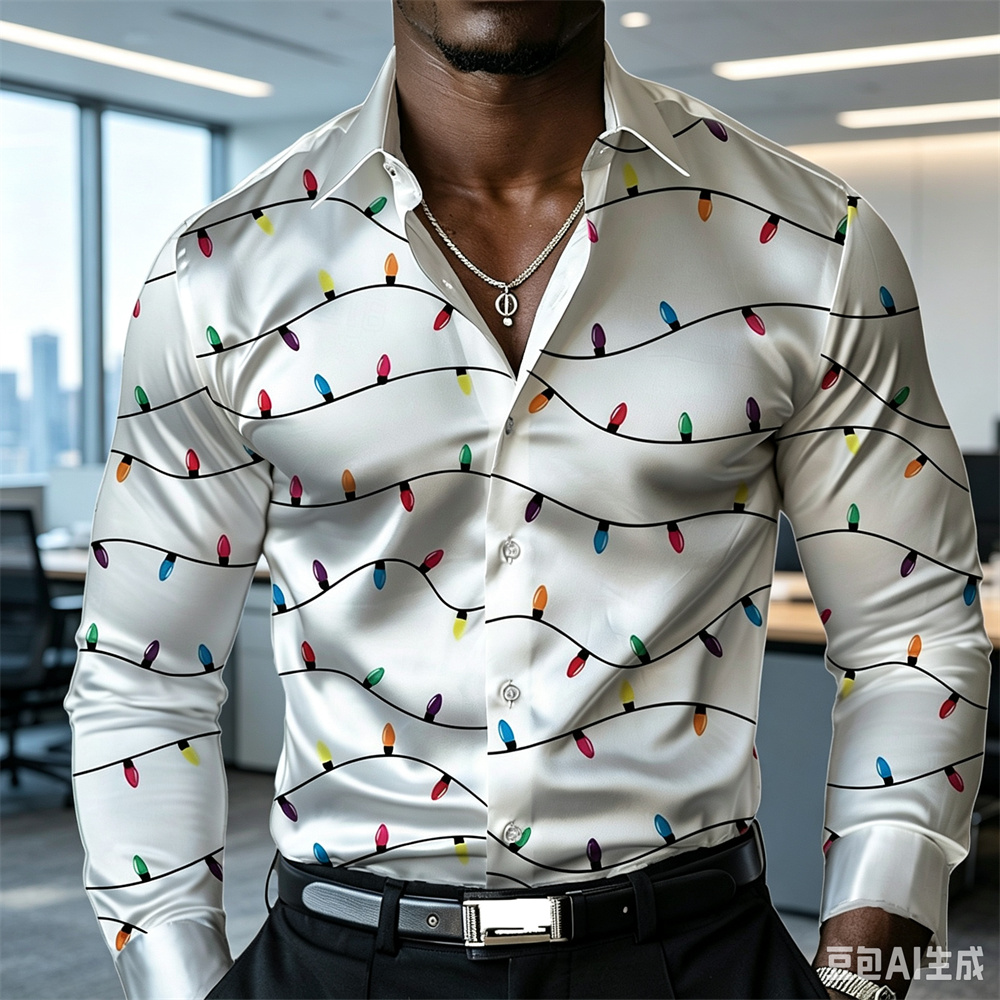 クリスマスメンズランタンシャツ、サテンシャツ、ボタンアップシ - Mens Satin Silk Dress Shirt のレビューと価格