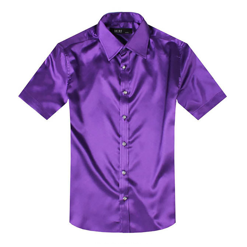 男性用シルクサテンドレス,柔らかな光沢のある半袖シャツ,カジ - Mens Satin Silk Dress Shirt のレビューと価格