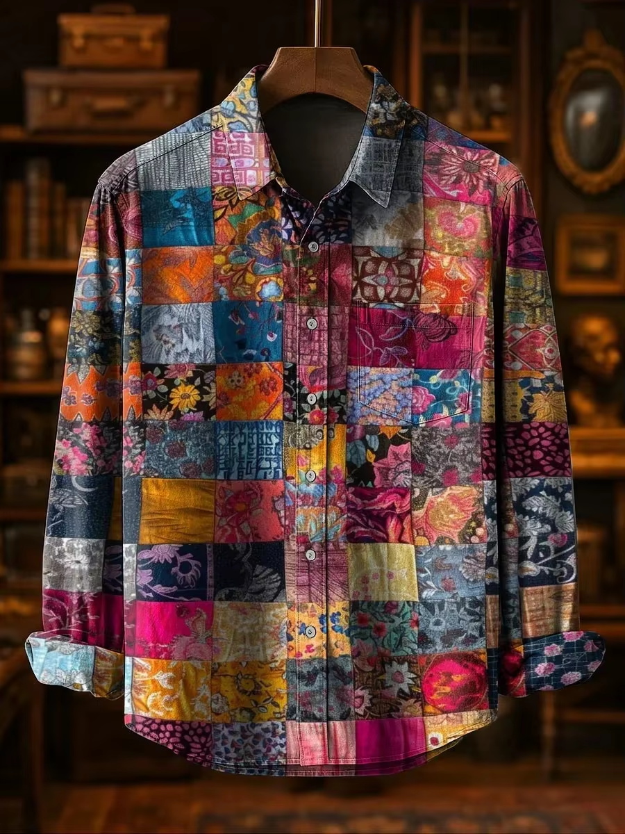 メンズファッション カジュアルファッション パッチワークデザ - Mens Linen Shirt Long Sleeve のレビューと価格