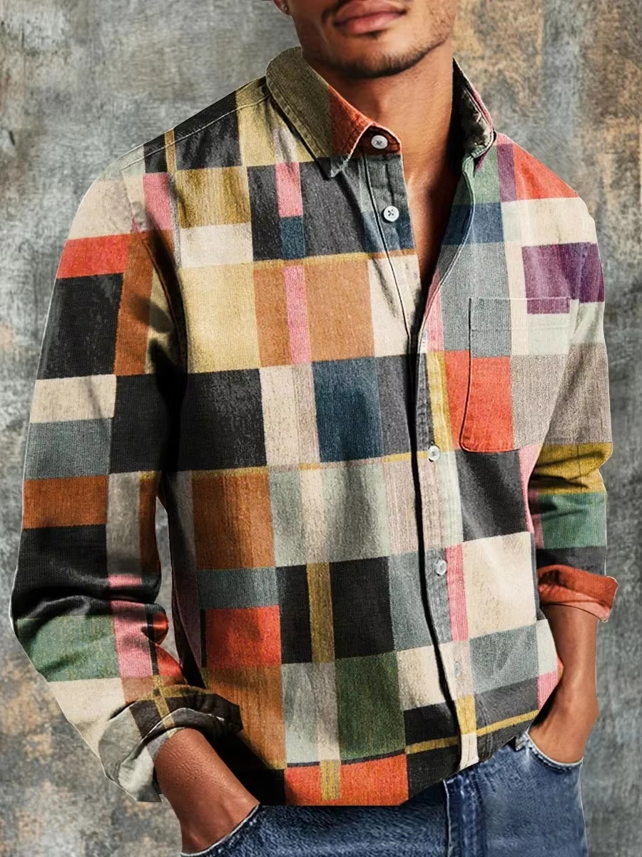 メンズファッション カジュアルファッション パッチワークデザ - Mens Linen Shirt Long Sleeve のレビューと価格