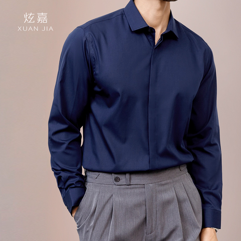 メンズシルクシャツ 2026年春秋新作 100%桑絹無地長袖 - Mens Satin Silk Dress Shirt のレビューと価格